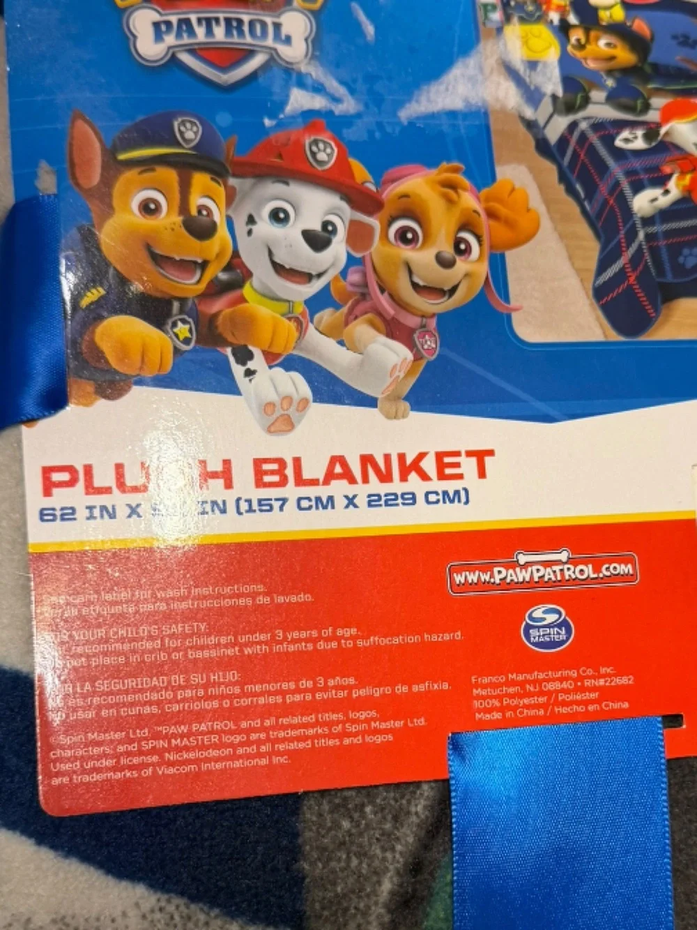 Paw Patrol Plush Blanket - 62”x90” NWT